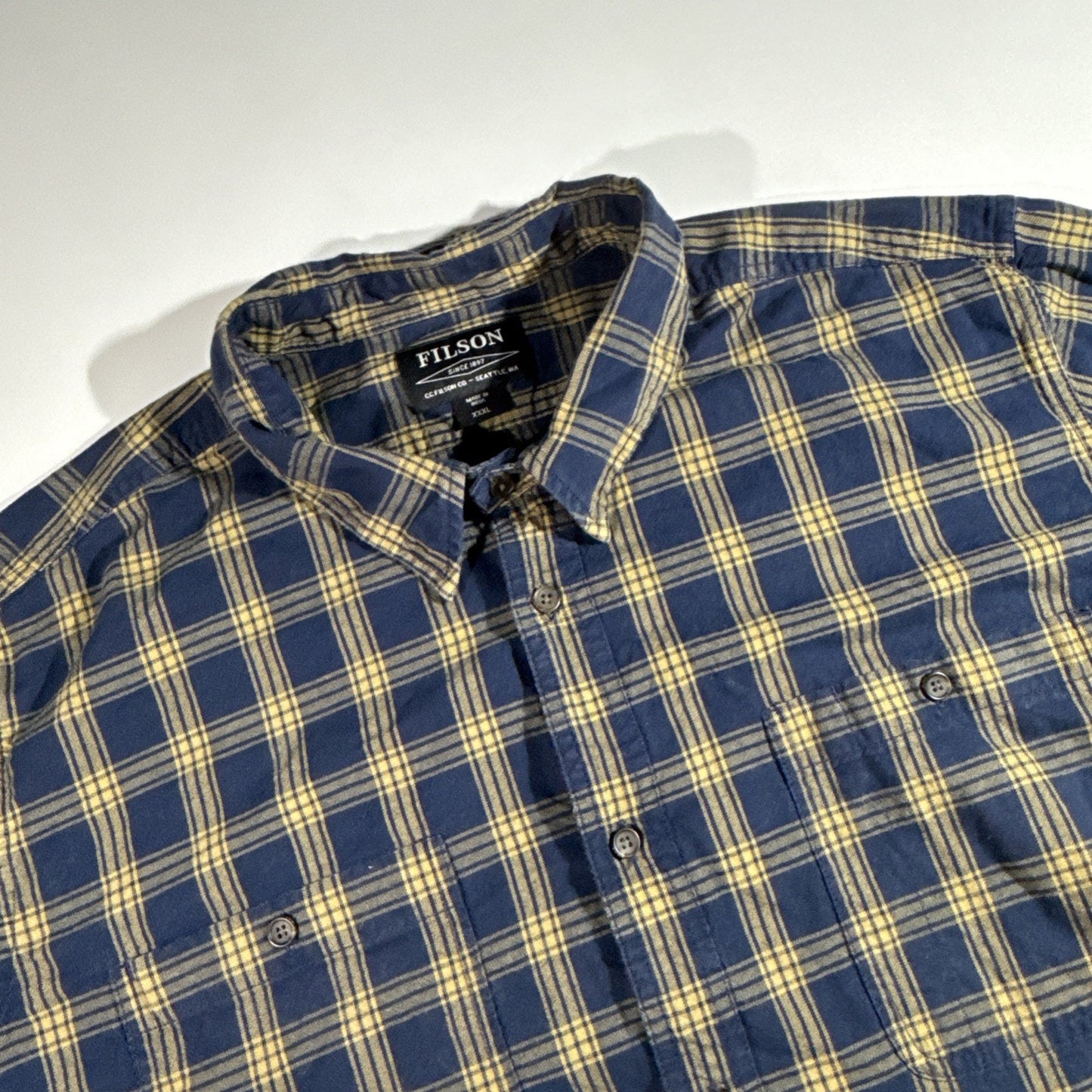 CC Filson Flannel Medium Weight Button Up Shirt Blue & Bronze Men’s XXXL