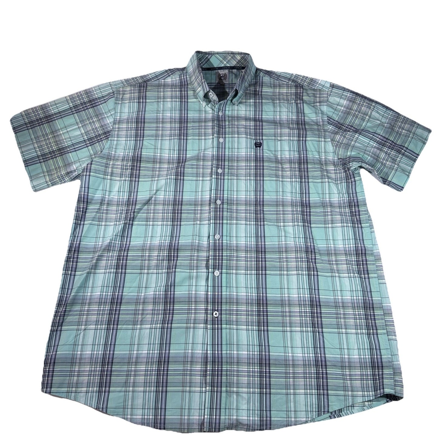 Cinch Men’s XXL Plaid Button Up Short Sleeve Western Cowboy Rodeo Shirt Green