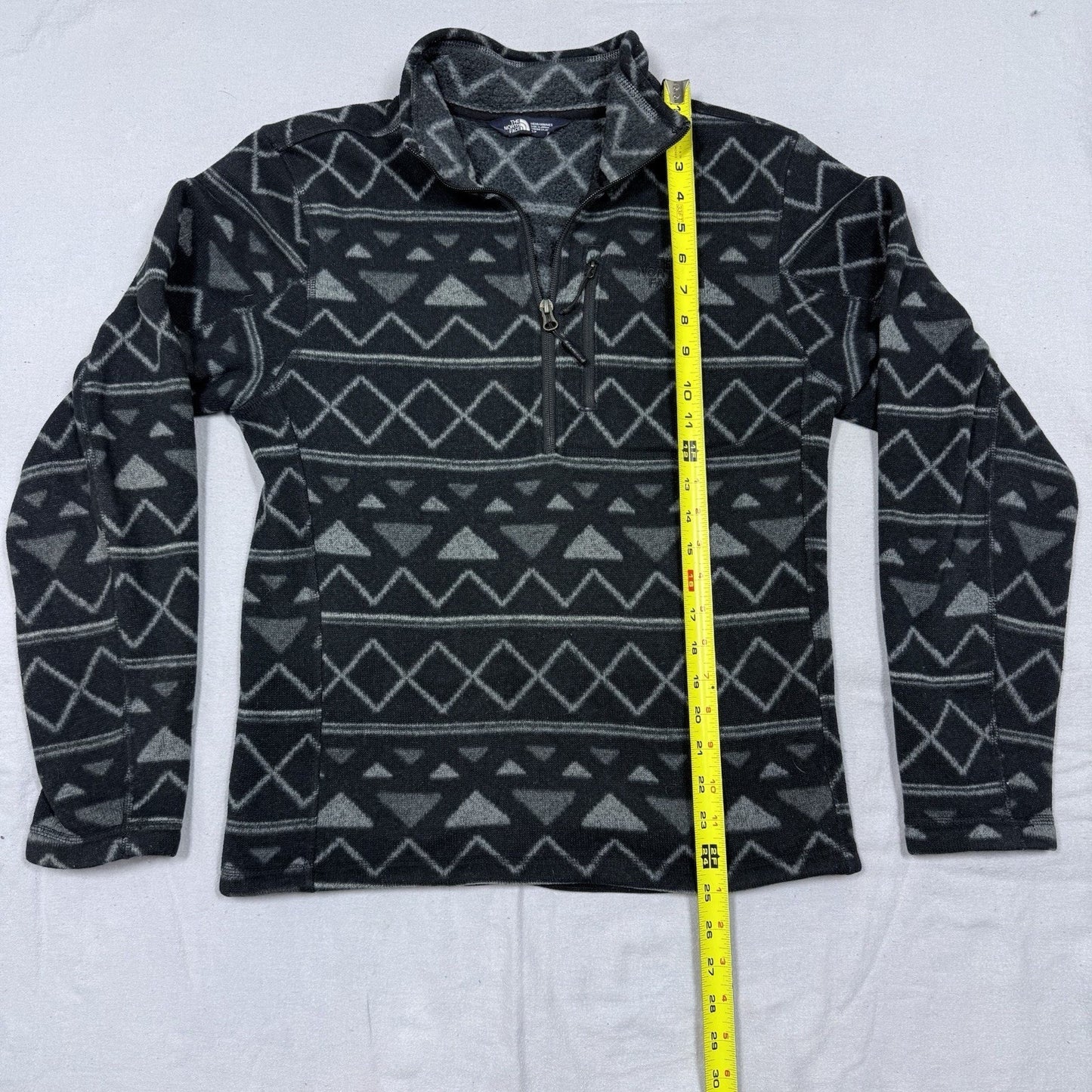The North Face Black Gray Aztec Quarter Zip Fleece Sweater Pullover Size Small mens