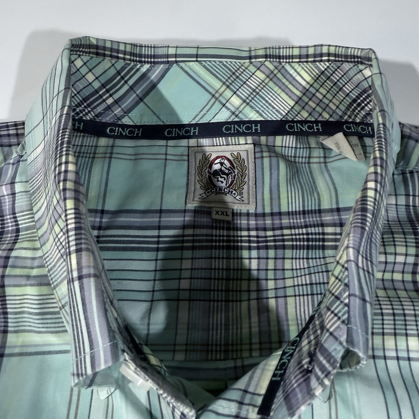 Cinch Men’s XXL Plaid Button Up Short Sleeve Western Cowboy Rodeo Shirt Green