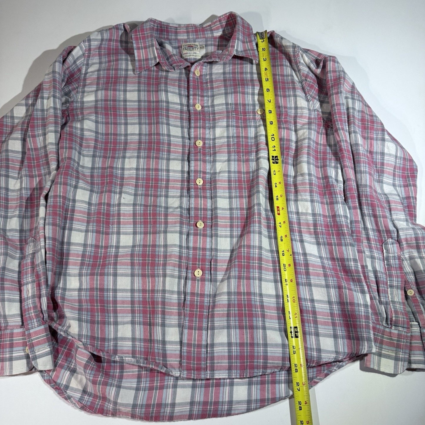 Faherty Mens Shirt Red Extra Large XL Long Sleeve Plaid Button Down Adults
