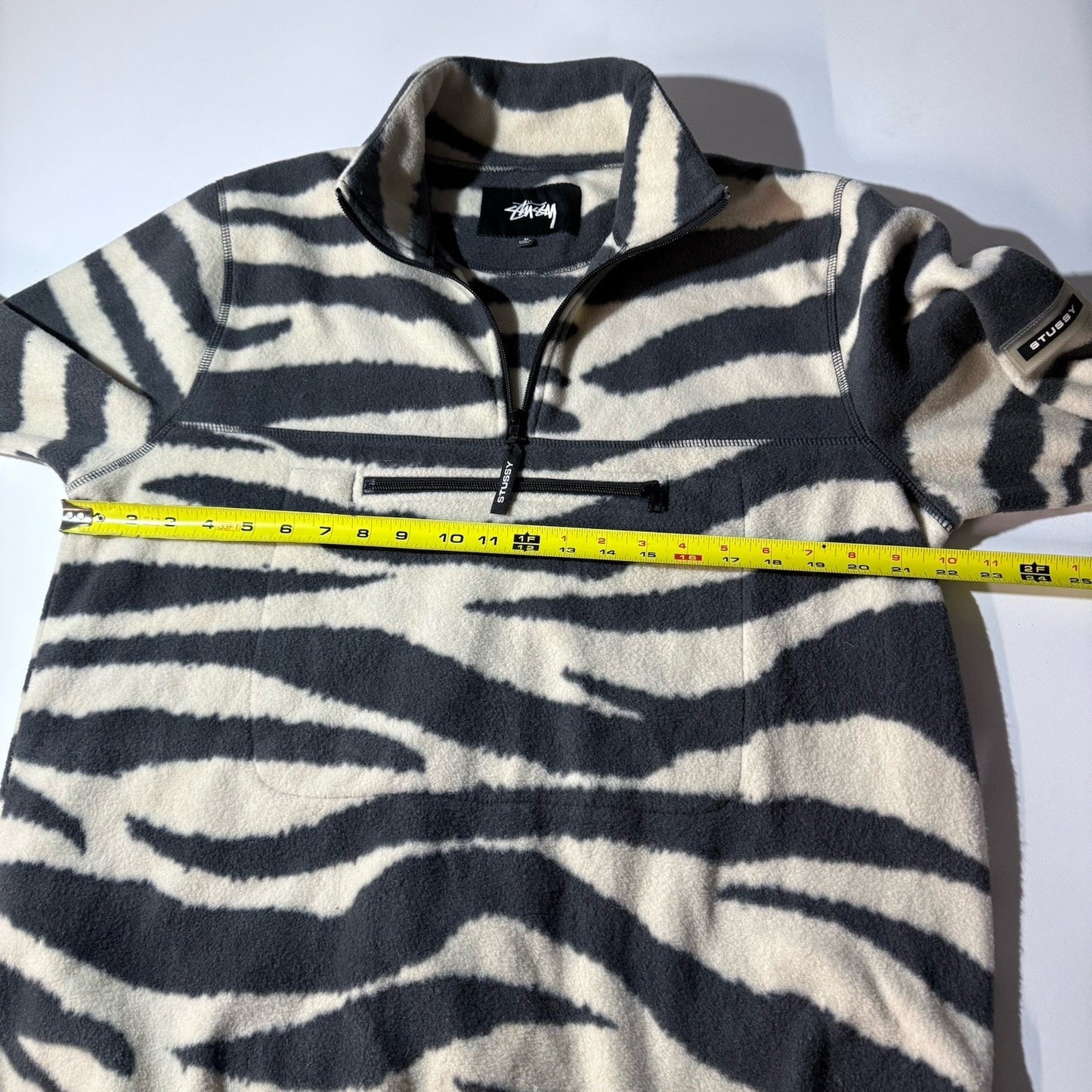 Stüssy Zebra Print Fleece Pullover Jacket Men’s Medium Black White Quarter Zip