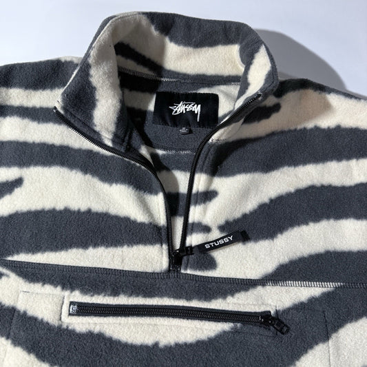 Stüssy Zebra Print Fleece Pullover Jacket Men’s Medium Black White Quarter Zip