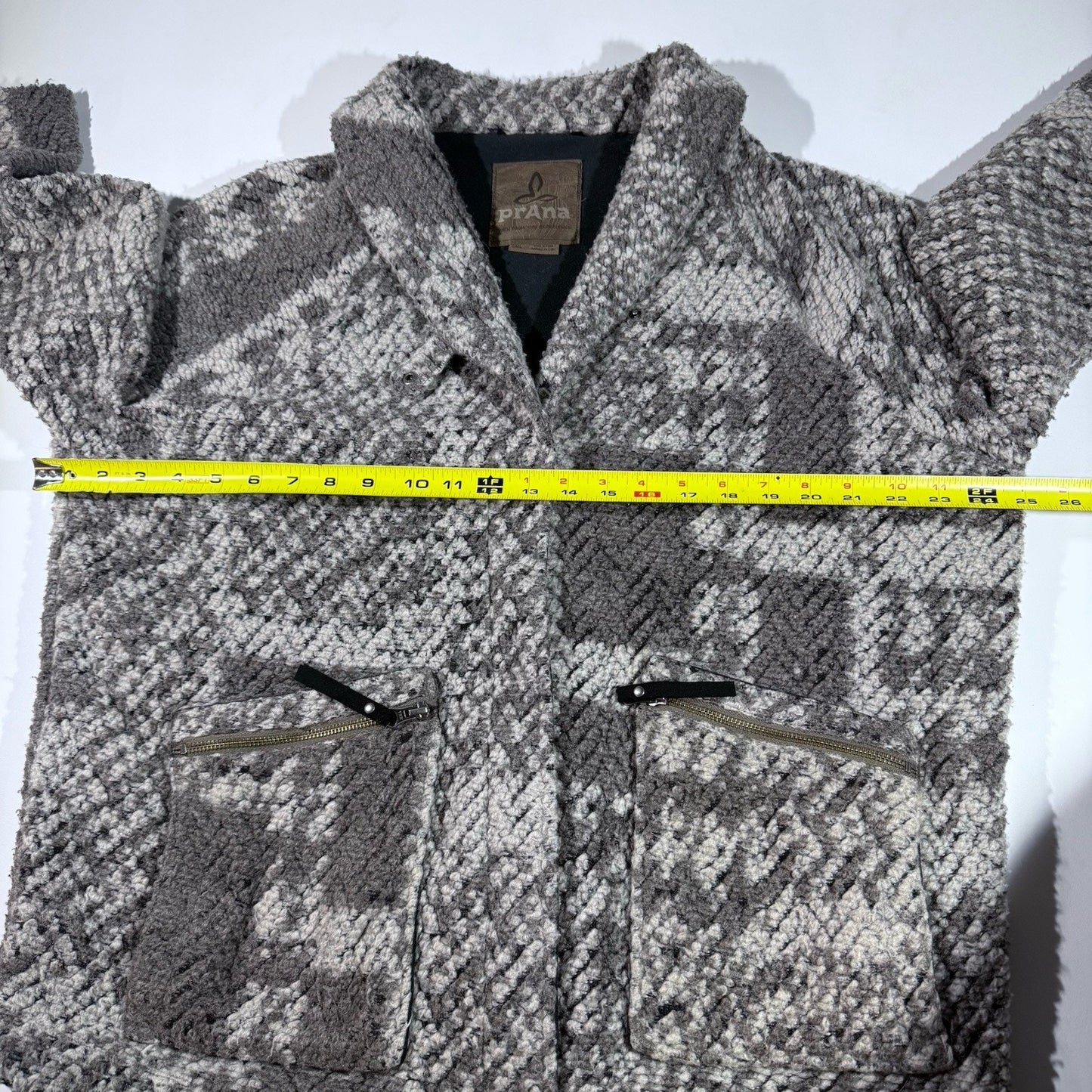 prAna Women’s Wool Blend Jacket Small Gray Knit Zip Front Pockets Boho Sweater