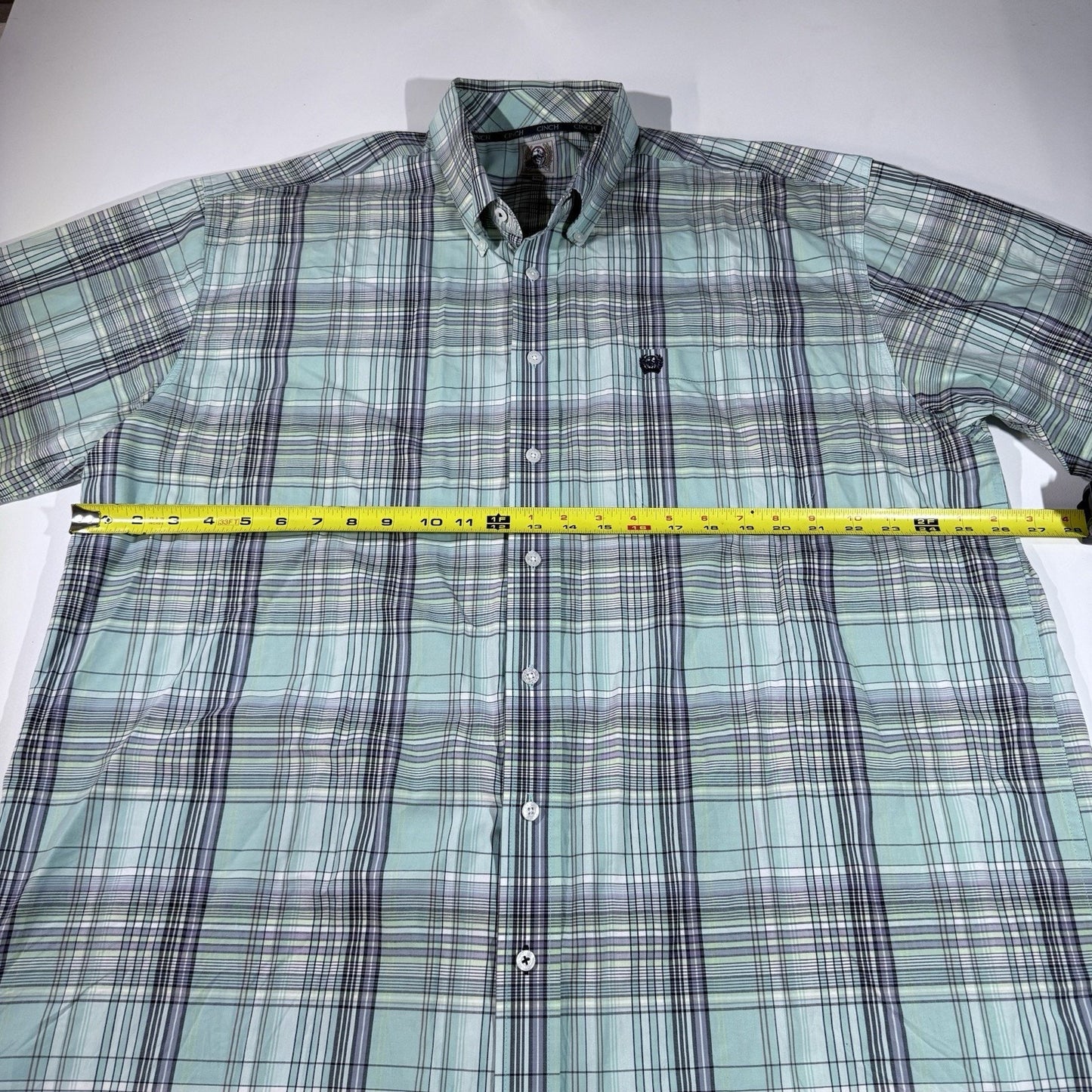 Cinch Men’s XXL Plaid Button Up Short Sleeve Western Cowboy Rodeo Shirt Green