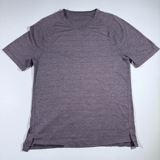 Lululemon Shirt Mens Medium Stripe V Neck Athletic Tee Lightweight Purple Gray