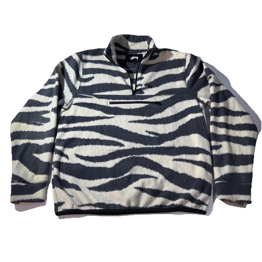 Stüssy Zebra Print Fleece Pullover Jacket Men’s Medium Black White Quarter Zip