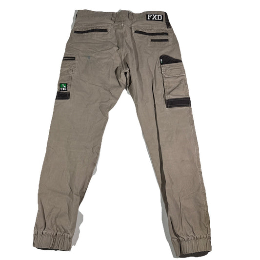 FXD Men's Cargo Tan Beige Work Pants WP4 34x30 Tradie Elastic Cuff Pockets