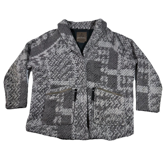 prAna Women’s Wool Blend Jacket Small Gray Knit Zip Front Pockets Boho Sweater