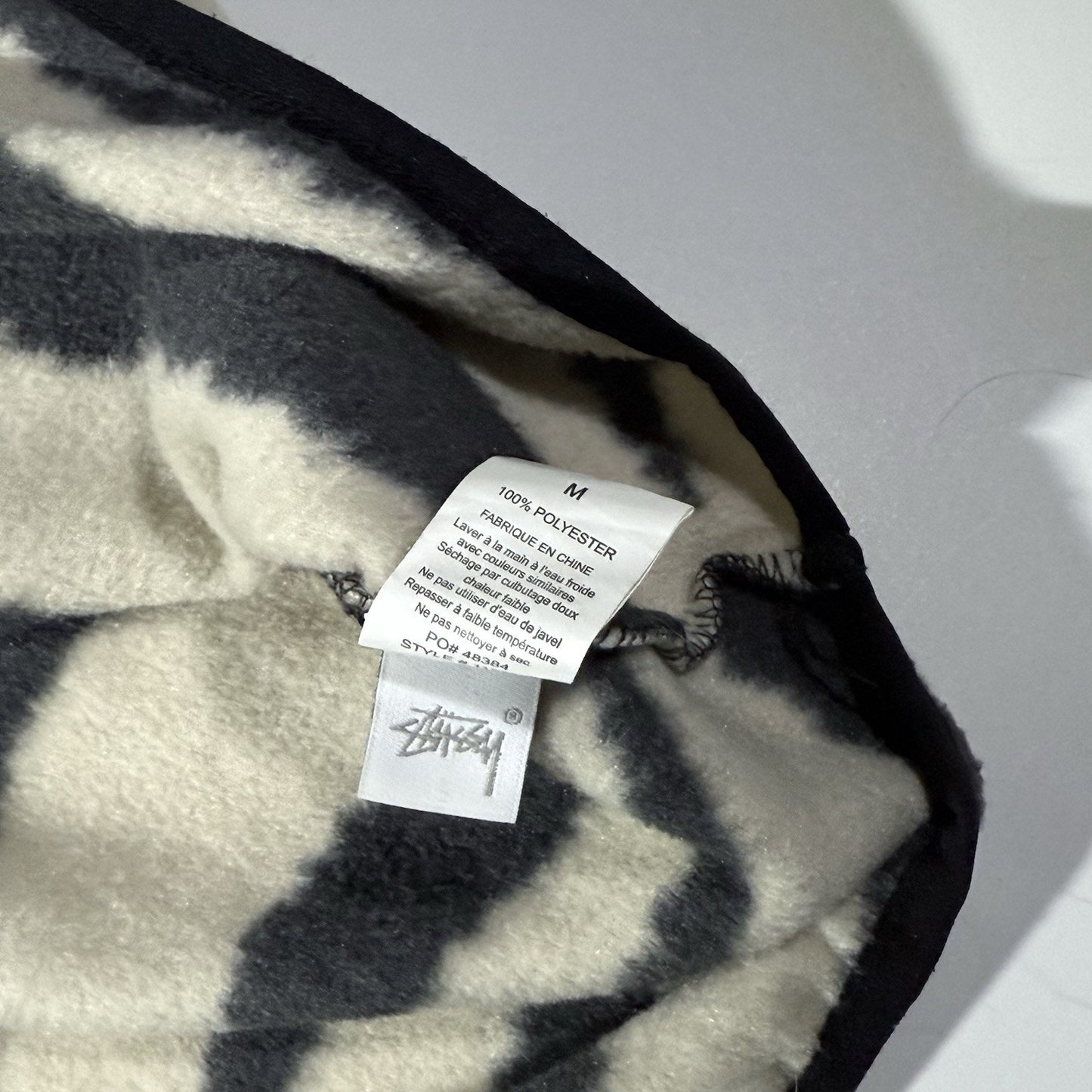 Stüssy Zebra Print Fleece Pullover Jacket Men’s Medium Black White Quarter Zip