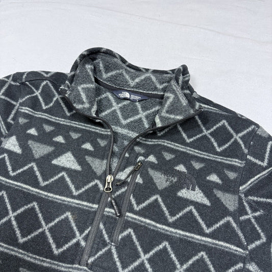 The North Face Black Gray Aztec Quarter Zip Fleece Sweater Pullover Size Small mens