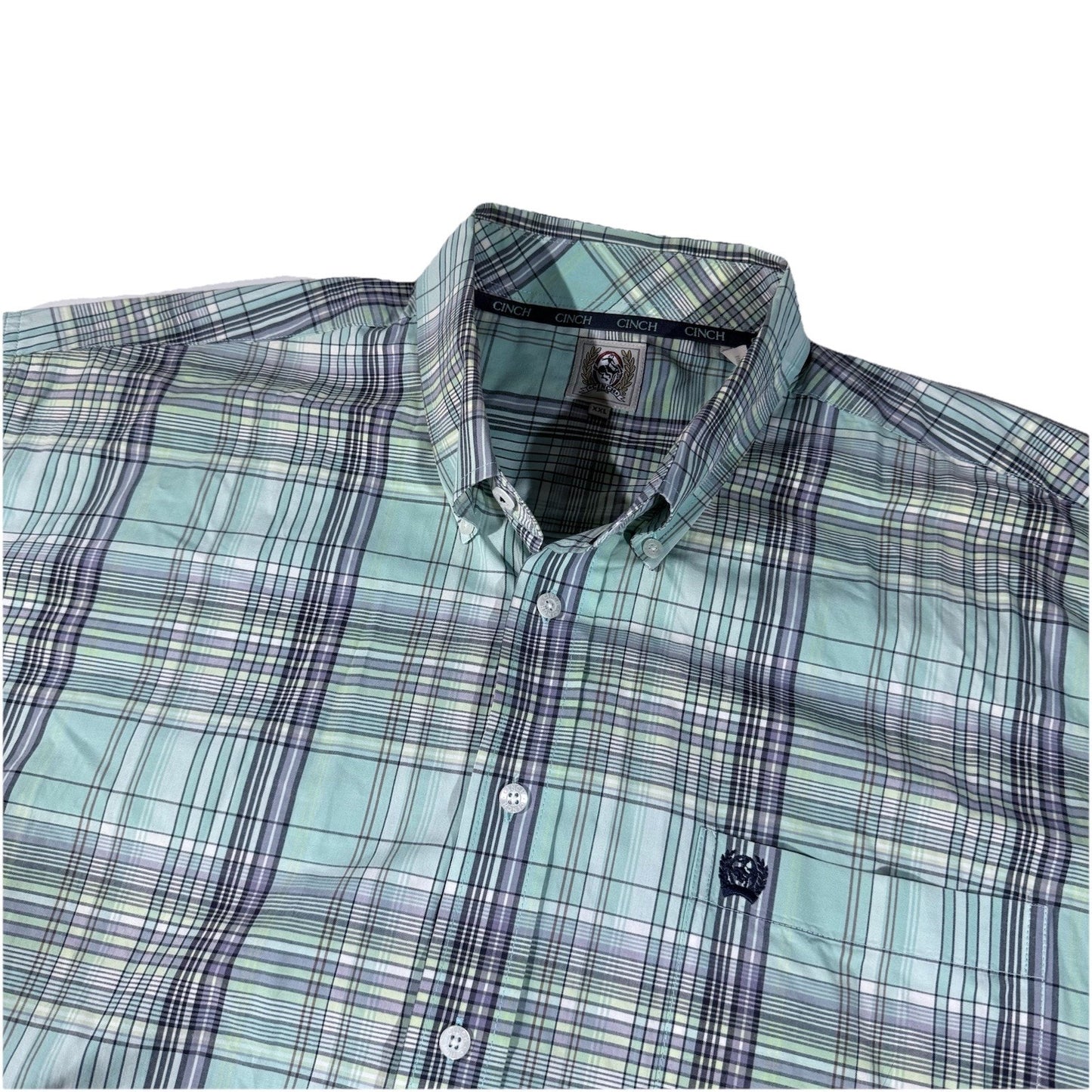 Cinch Men’s XXL Plaid Button Up Short Sleeve Western Cowboy Rodeo Shirt Green