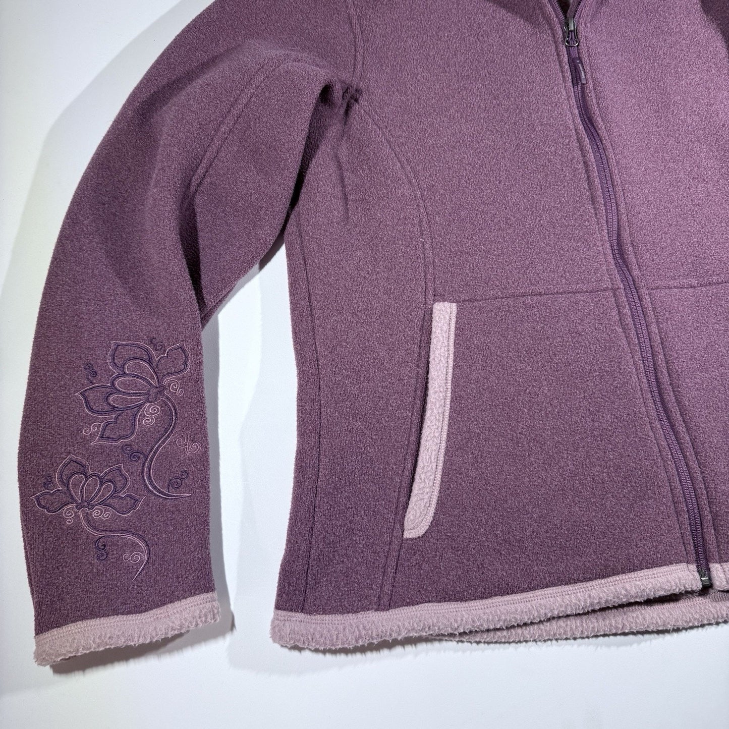 Marmot Women’s Fleece Hoodie Jacket Purple L Zip Front Embroidered Sleeve Warm