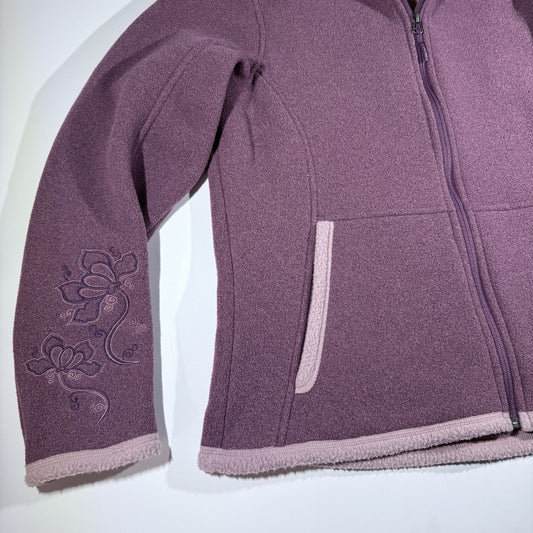 Marmot Women’s Fleece Hoodie Jacket Purple L Zip Front Embroidered Sleeve Warm