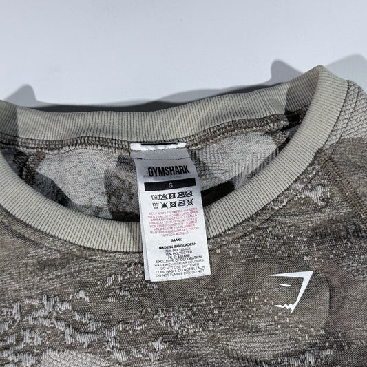 Gymshark Adapt Camo Seamless Lace Back Long Sleeve Crop Top Womens Small Taupe