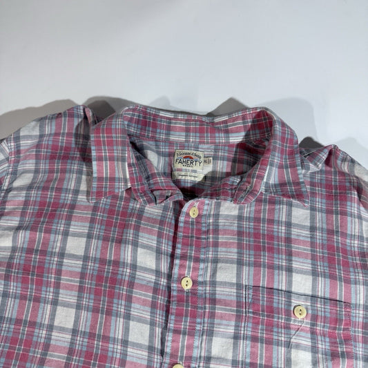 Faherty Mens Shirt Red Extra Large XL Long Sleeve Plaid Button Down Adults