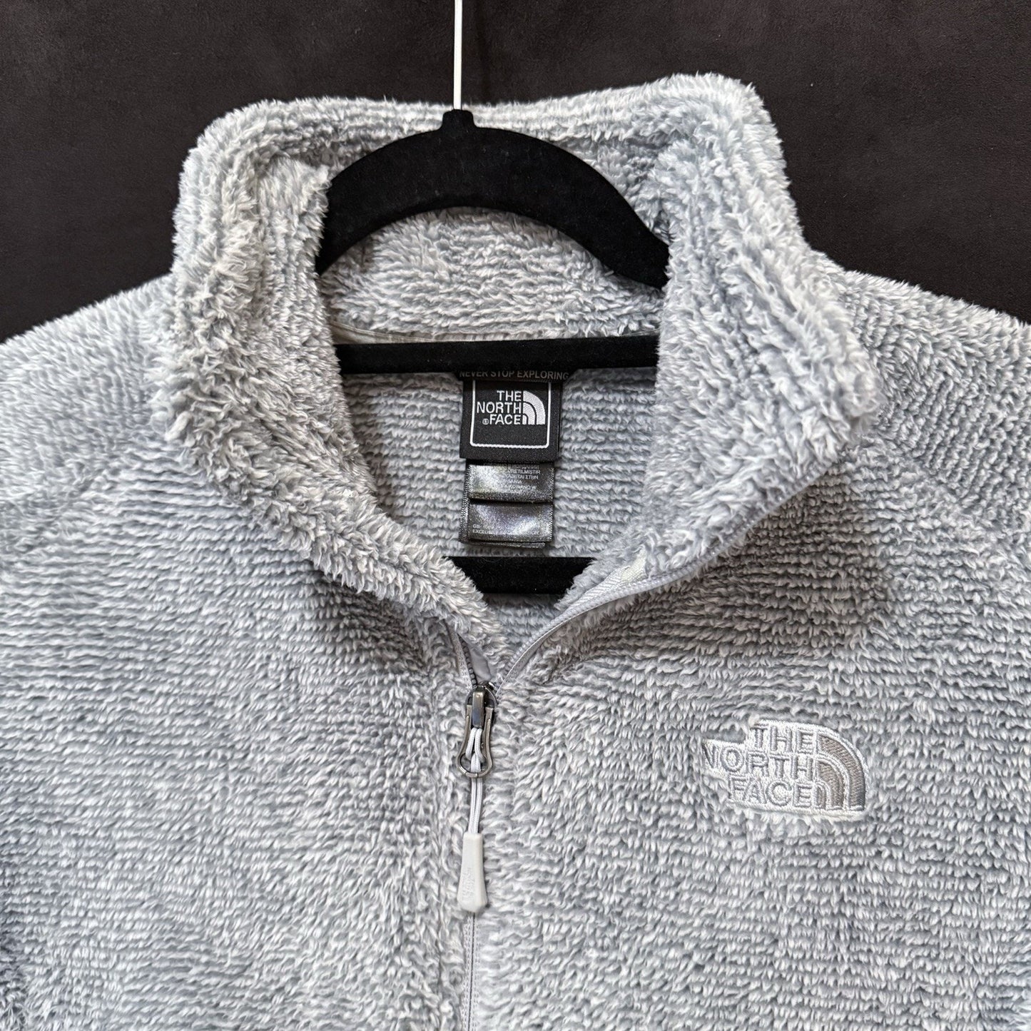 The North Face Osito Jacket Womens Sz Small Gray Fuzzy High Pile Fleece Full Zip