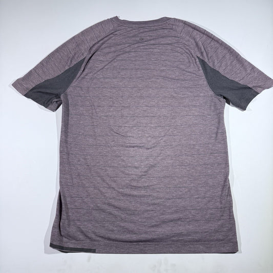 Lululemon Shirt Mens Medium Stripe V Neck Athletic Tee Lightweight Purple Gray