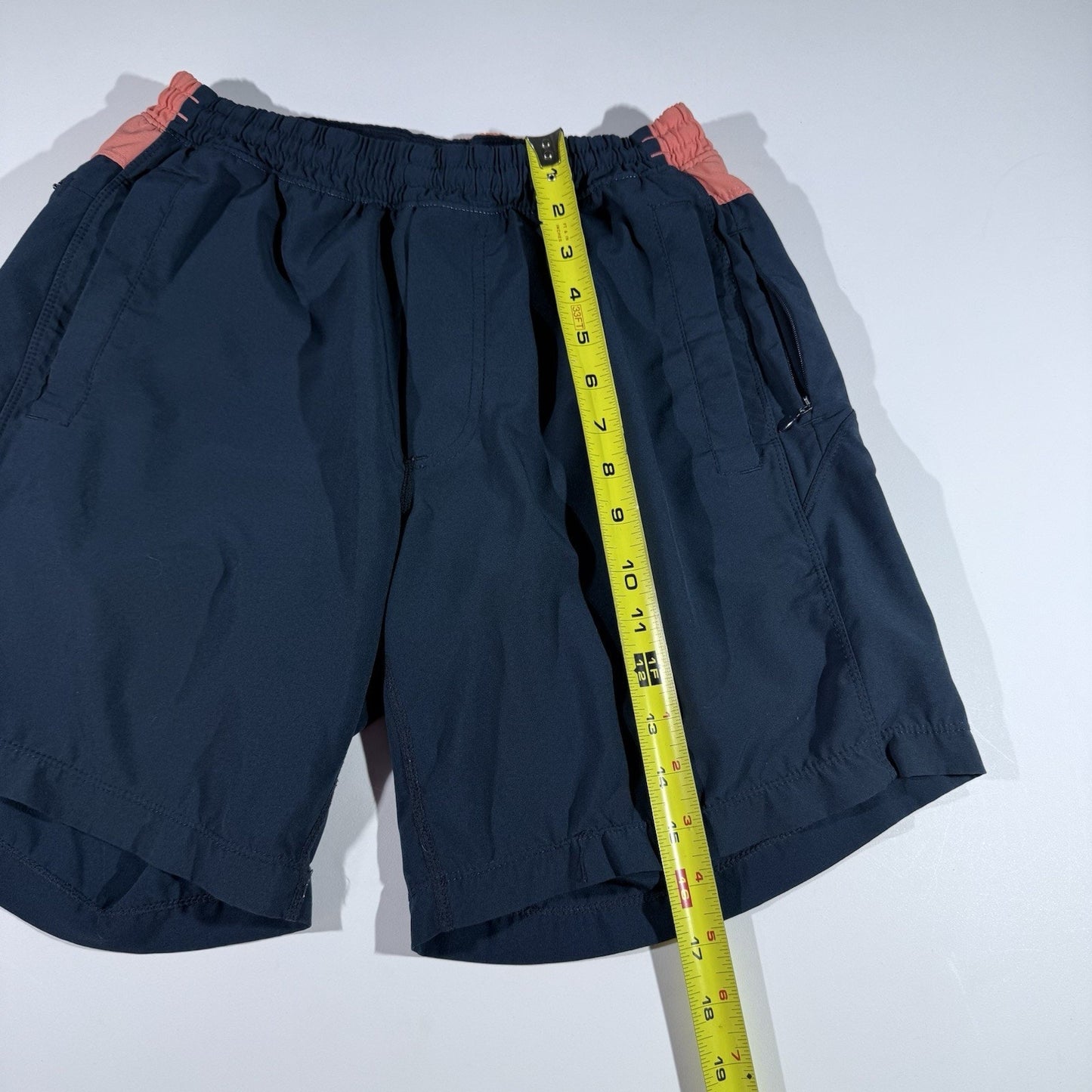 Birddogs Men’s Athletic Shorts Medium Navy Coral Trim Built-in Liner Gym Swim