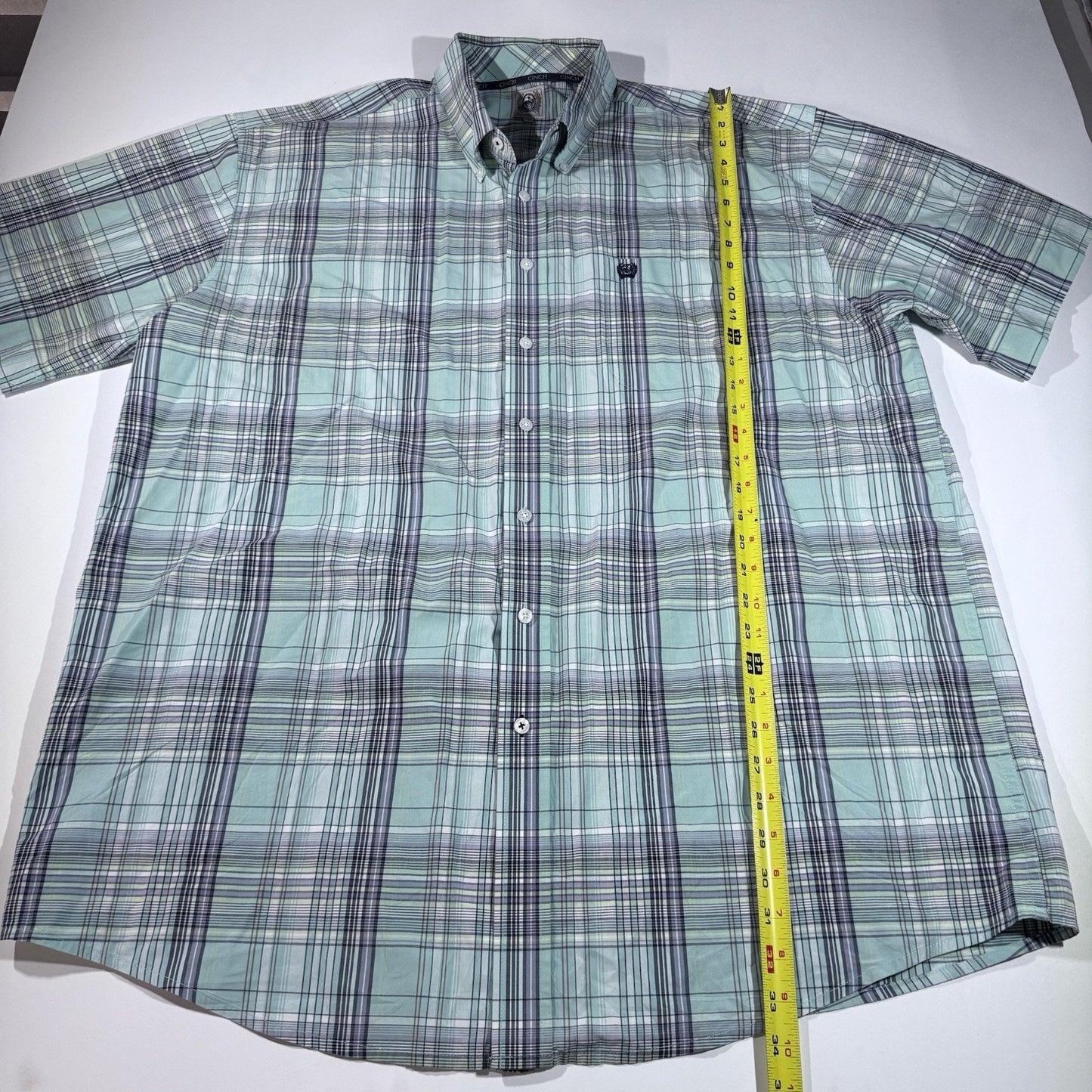 Cinch Men’s XXL Plaid Button Up Short Sleeve Western Cowboy Rodeo Shirt Green