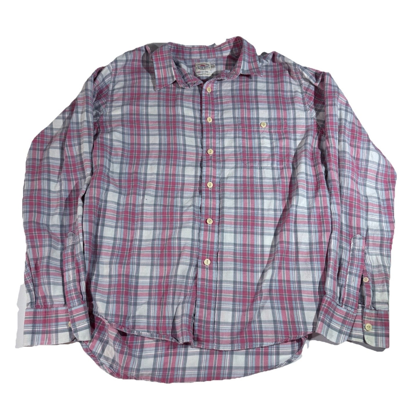 Faherty Mens Shirt Red Extra Large XL Long Sleeve Plaid Button Down Adults