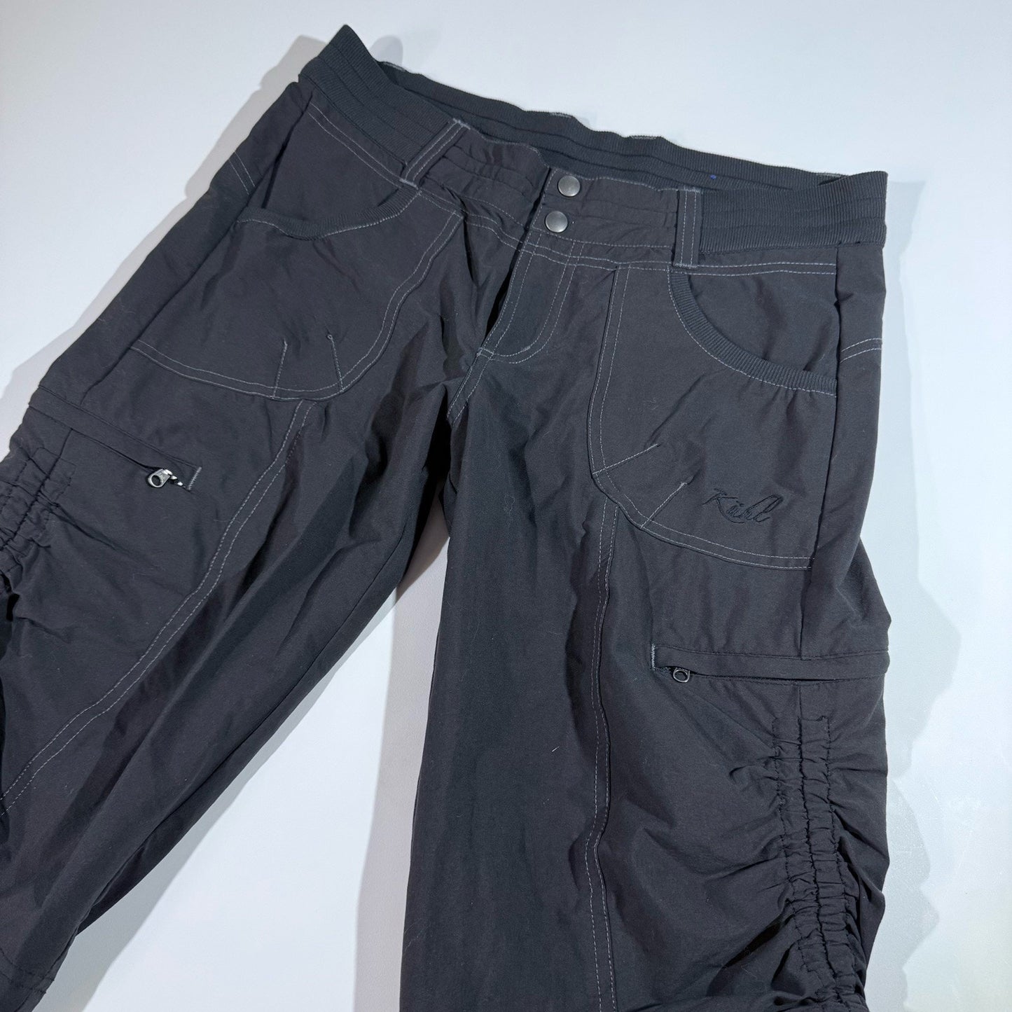 KUHL Trekr Kapri Womens 6 Charcoal Black Capri Hiking Pant Drawstrings Outdoor