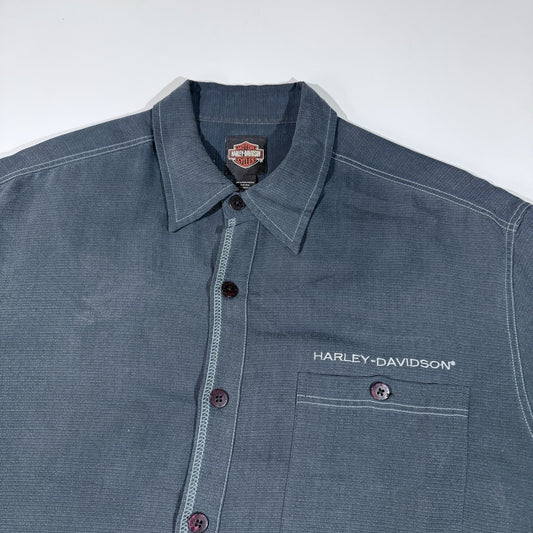 Harley-Davidson Men’s Button Up Shirt Size L Short Sleeve Gray Embroidered Logo