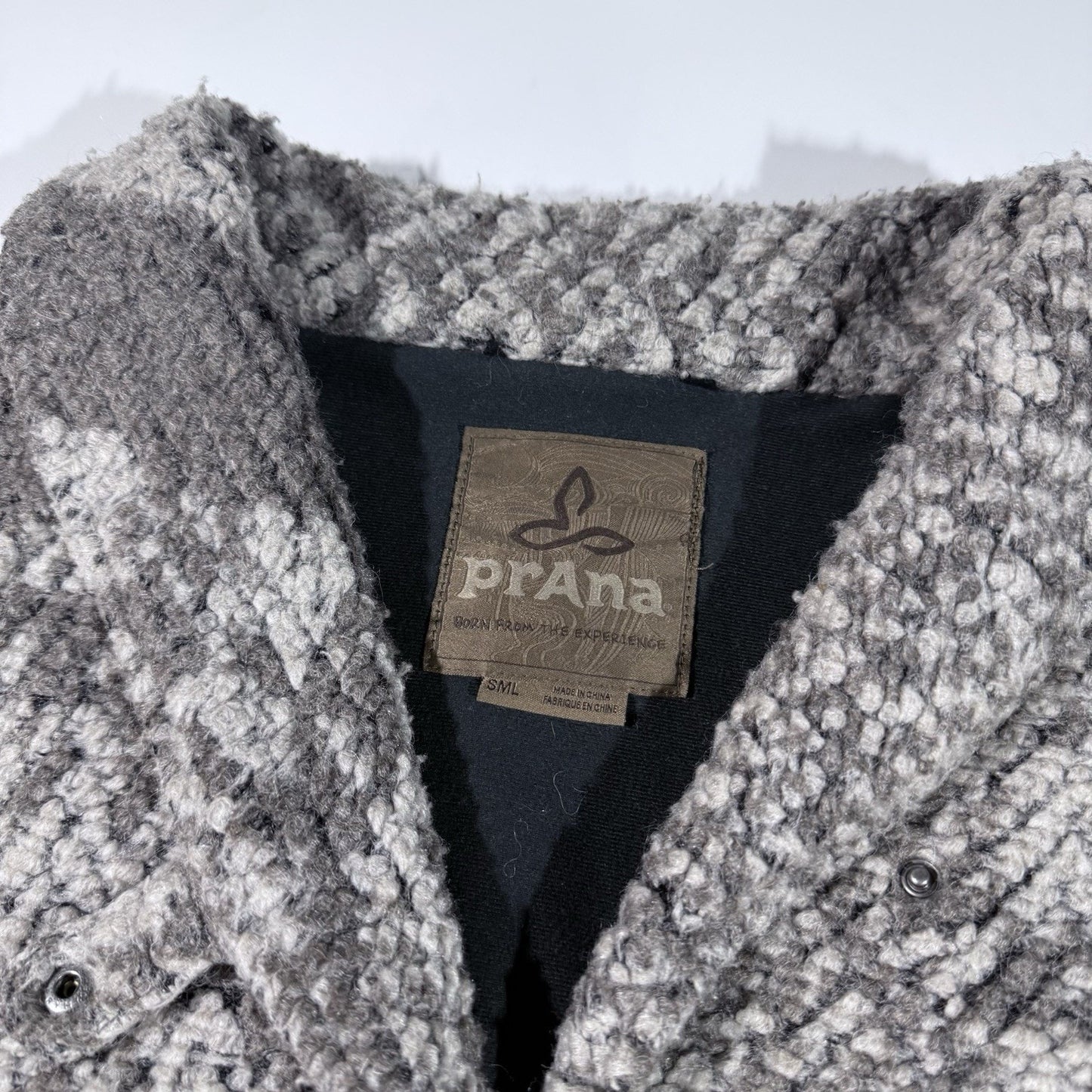 prAna Women’s Wool Blend Jacket Small Gray Knit Zip Front Pockets Boho Sweater