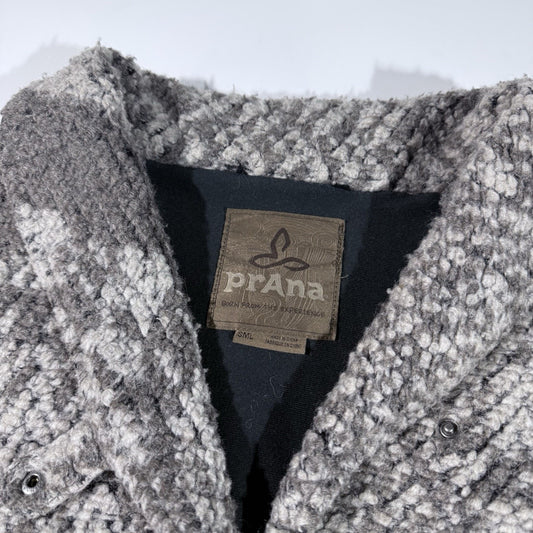 prAna Women’s Wool Blend Jacket Small Gray Knit Zip Front Pockets Boho Sweater