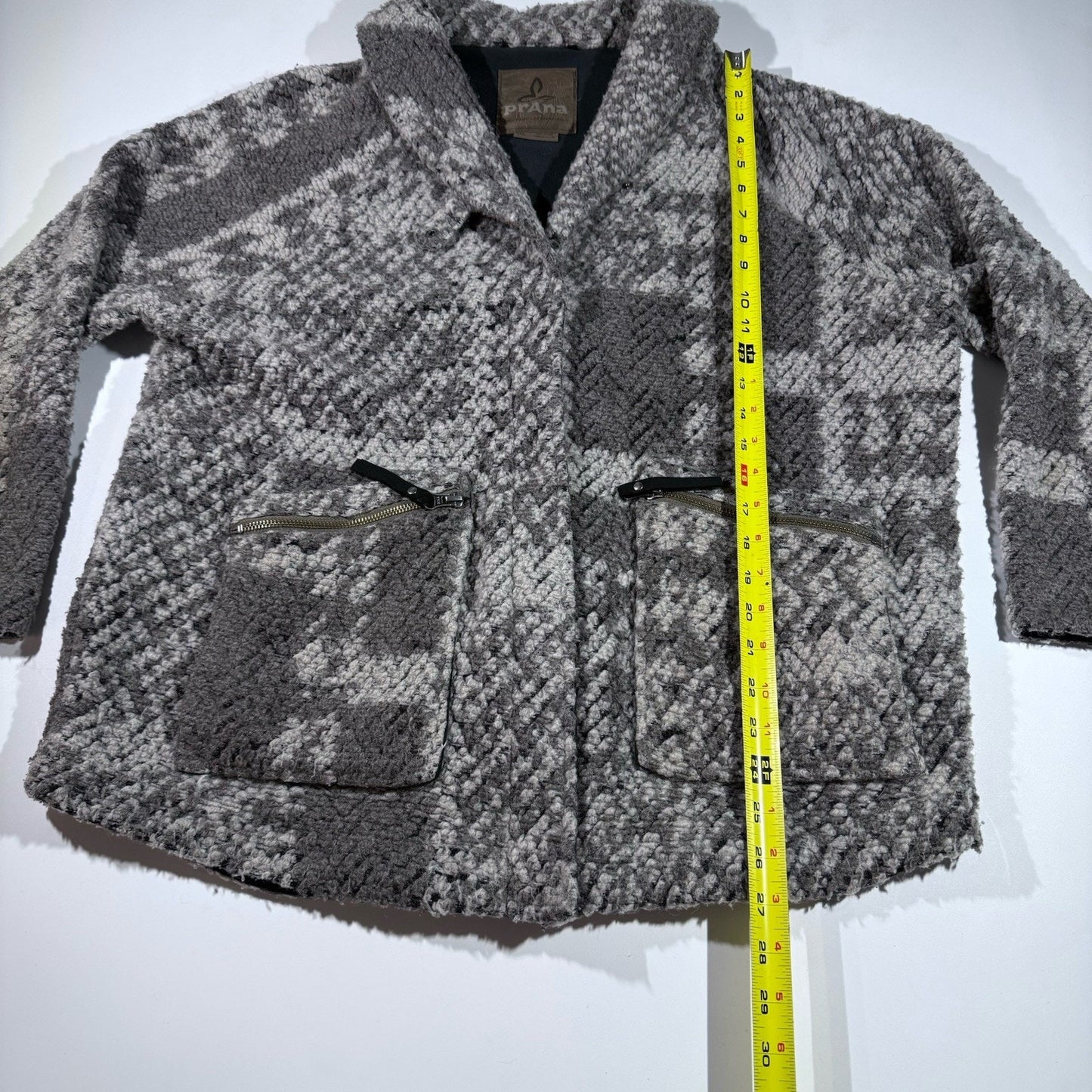 prAna Women’s Wool Blend Jacket Small Gray Knit Zip Front Pockets Boho Sweater