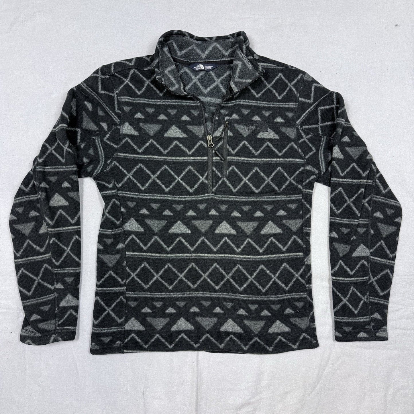 The North Face Black Gray Aztec Quarter Zip Fleece Sweater Pullover Size Small mens