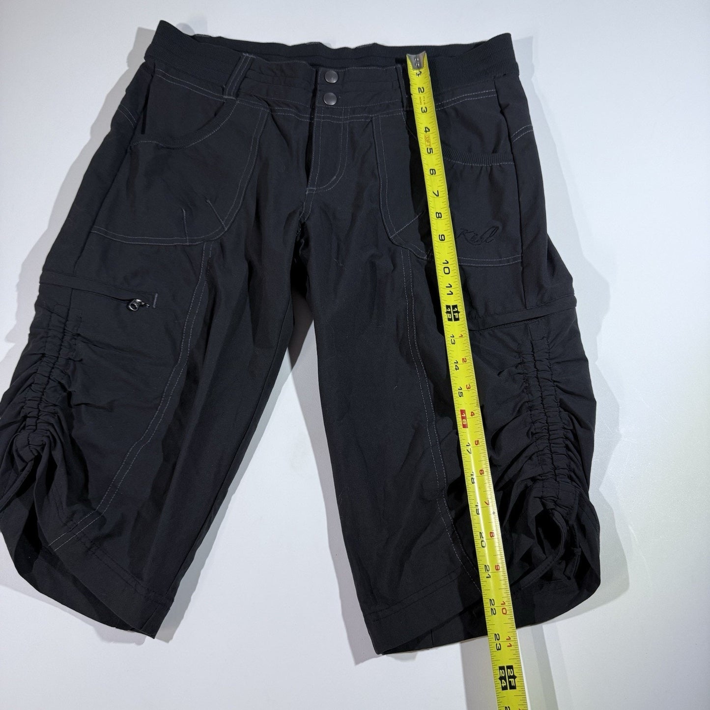 KUHL Trekr Kapri Womens 6 Charcoal Black Capri Hiking Pant Drawstrings Outdoor