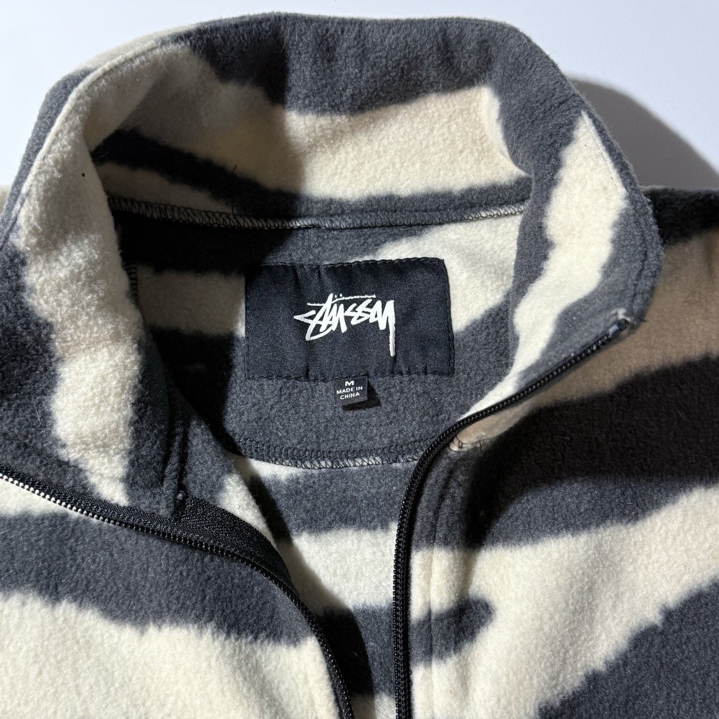 Stüssy Zebra Print Fleece Pullover Jacket Men’s Medium Black White Quarter Zip