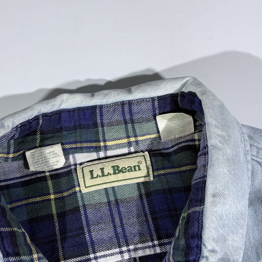 L.L. Bean Women’s Large Denim Shirt Jacket Flannel Lined Light Wash Vintage 90s