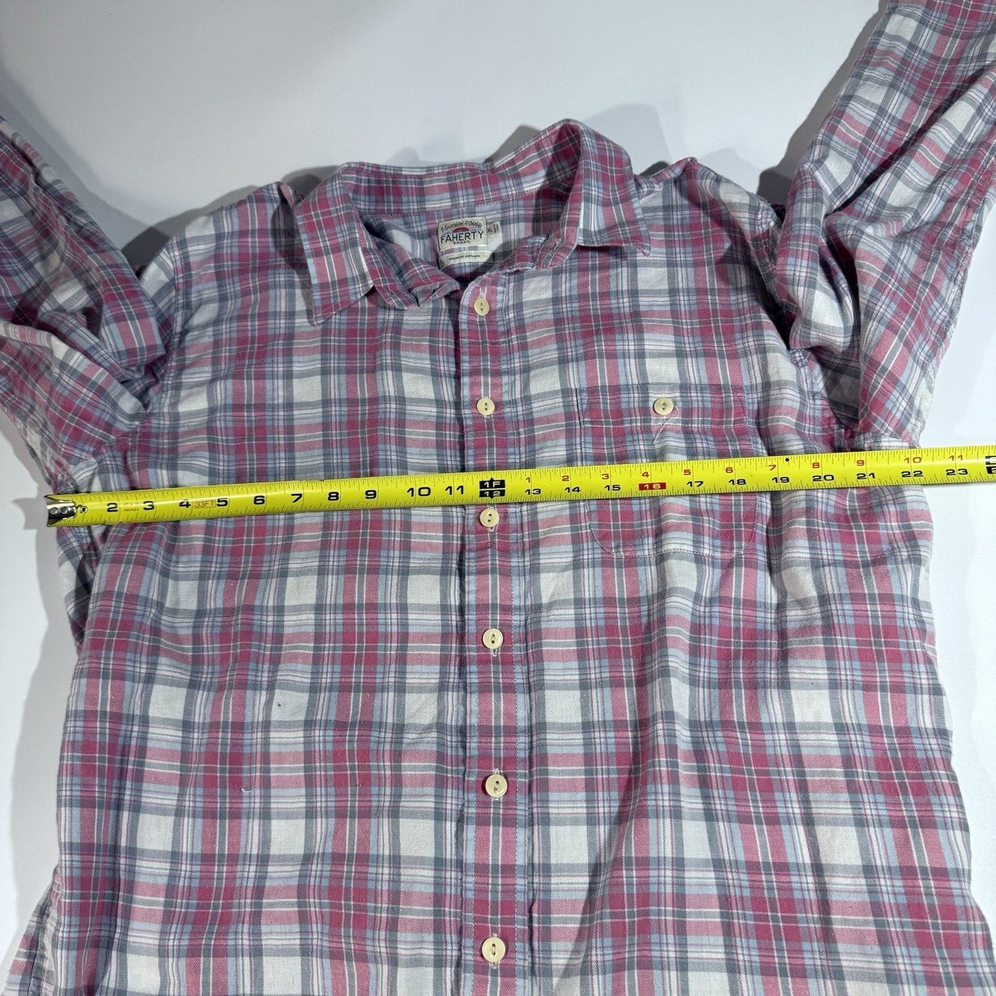 Faherty Mens Shirt Red Extra Large XL Long Sleeve Plaid Button Down Adults