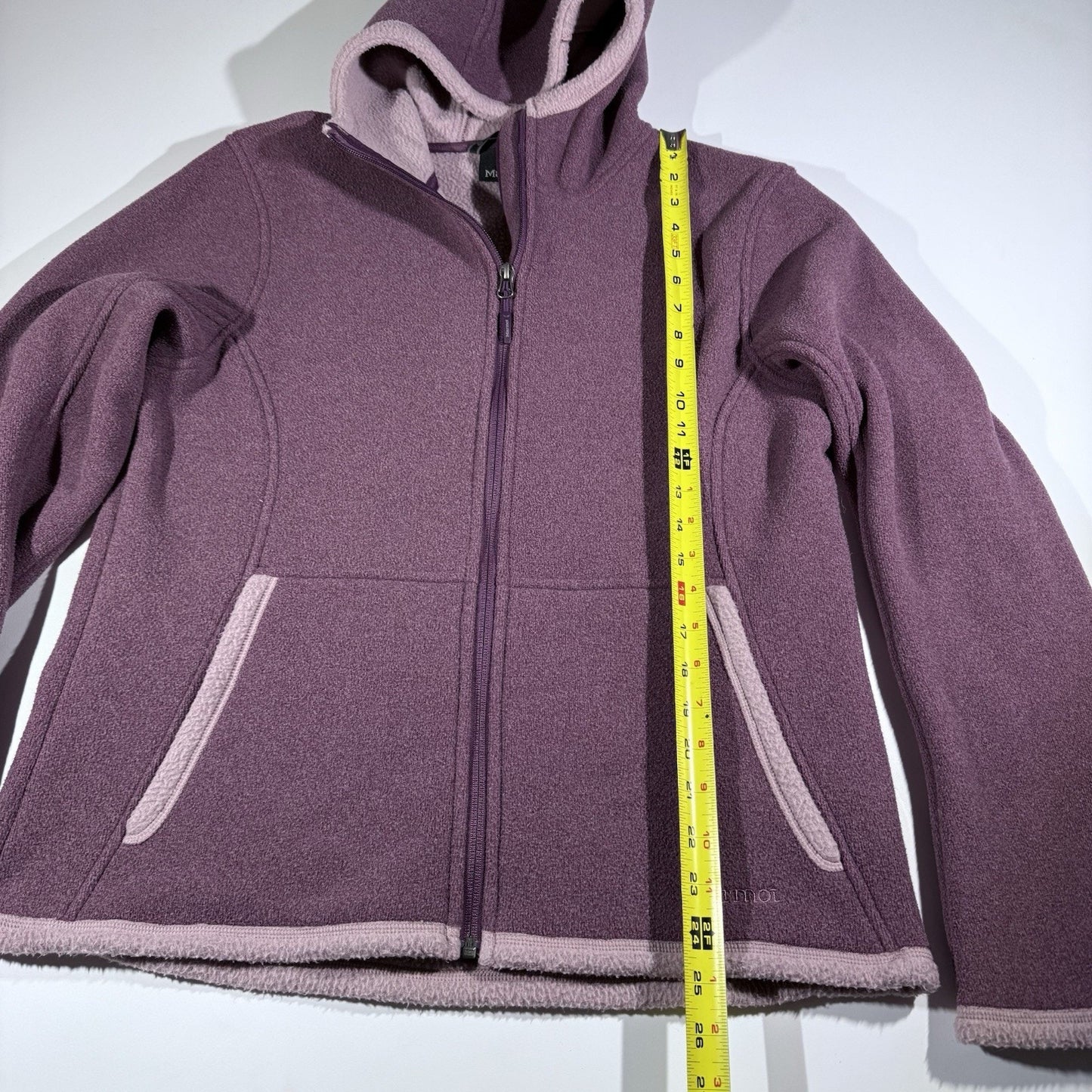 Marmot Women’s Fleece Hoodie Jacket Purple L Zip Front Embroidered Sleeve Warm