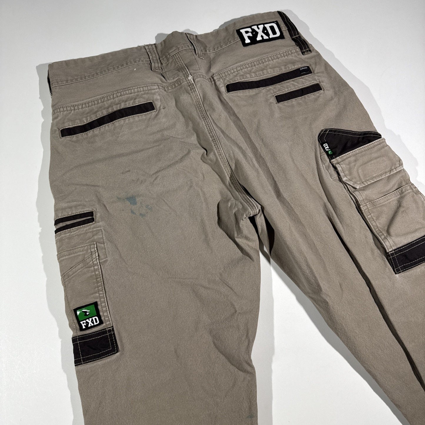 FXD Men's Cargo Tan Beige Work Pants WP4 34x30 Tradie Elastic Cuff Pockets