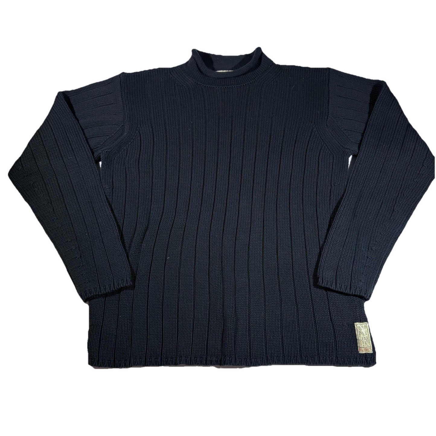 Ralph Lauren Polo Jeans Co Ribbed Mock Neck Sweater XL Black 100% Cotton VTG