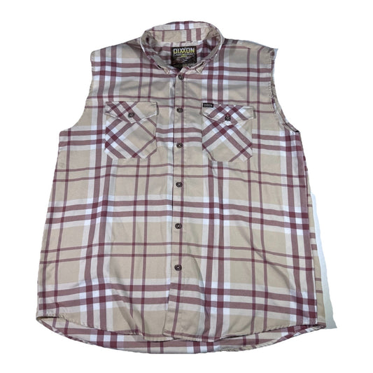 Dixxon The Burleigh Flannel Sleeveless Cut Off Shirt Men’s 2XT Beige Plaid Dtech