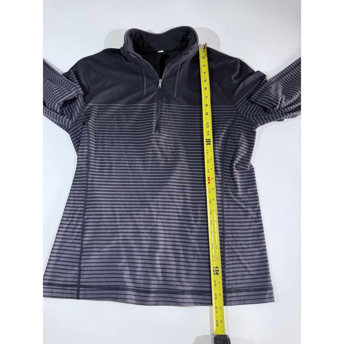 Lululemon Sweat Session 1/2 Zip Mens Large Black Gray Ombré Stripes Performance