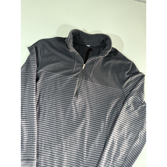 Lululemon Sweat Session 1/2 Zip Mens Large Black Gray Ombré Stripes Performance