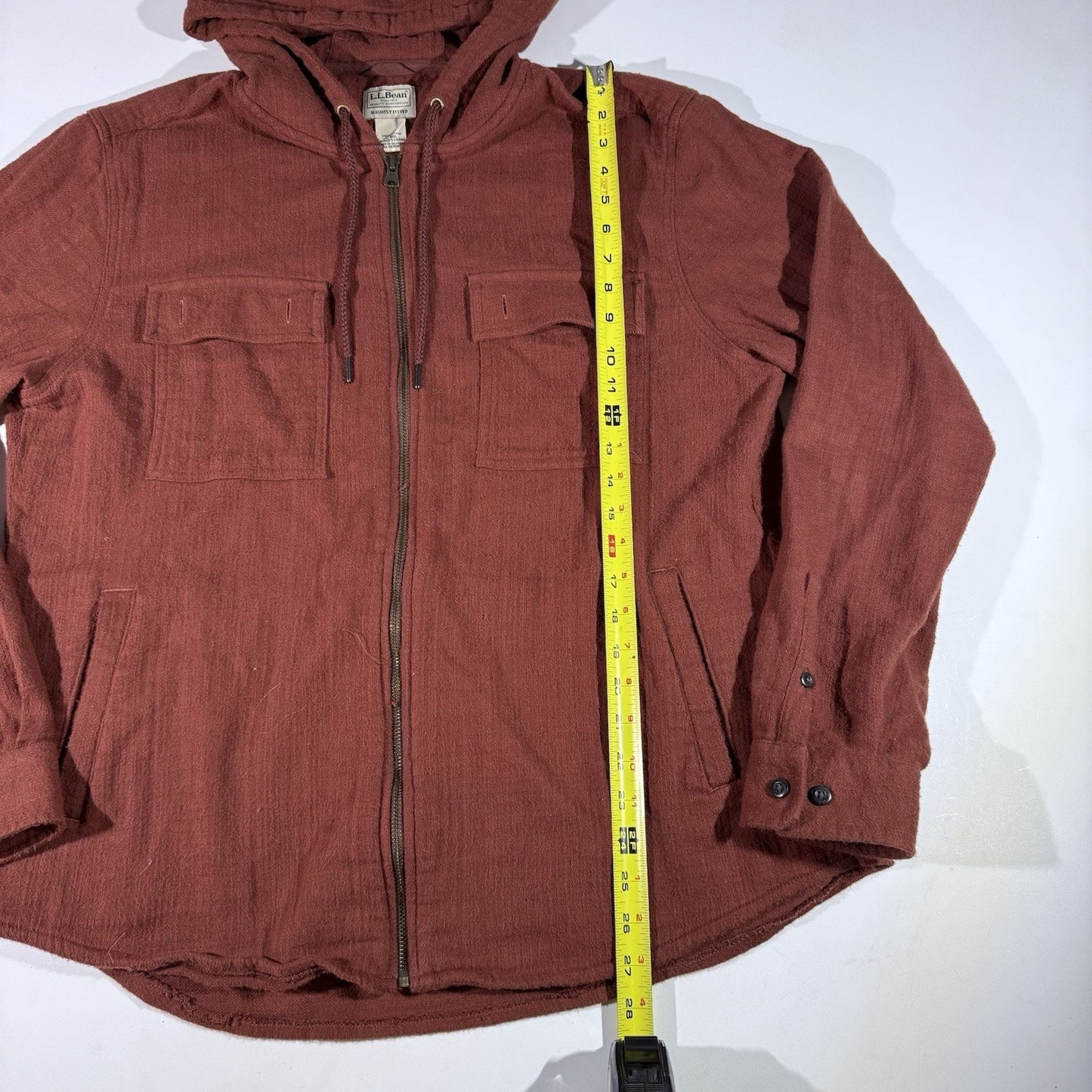 LL Bean Jacket Mens L Orange Full Zip Slightly Fitted Performance Hooded Shirt