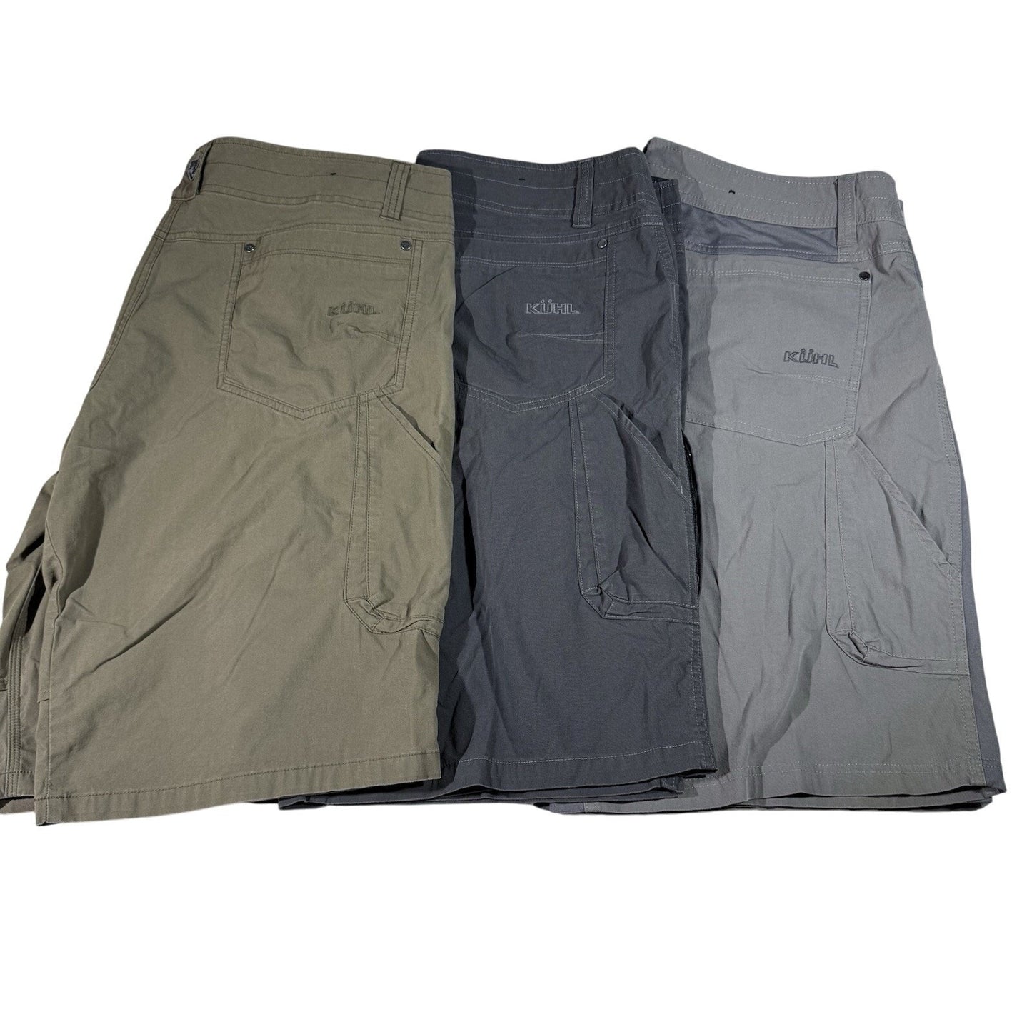 KUHL Men’s Shorts Lot 3 Pair Size 40 Radikl Khaki Gray Dark Gray Outdoor Hiking
