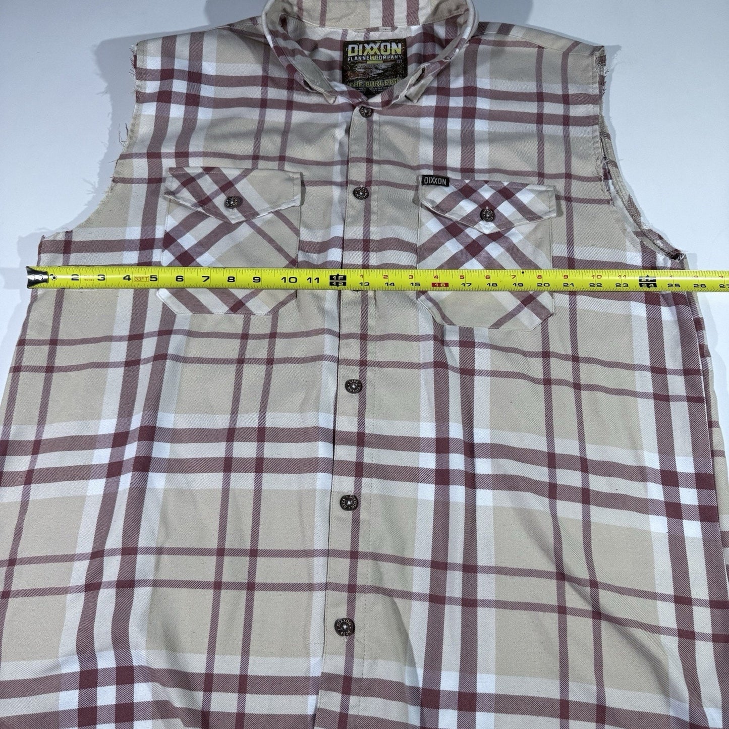 Dixxon The Burleigh Flannel Sleeveless Cut Off Shirt Men’s 2XT Beige Plaid Dtech