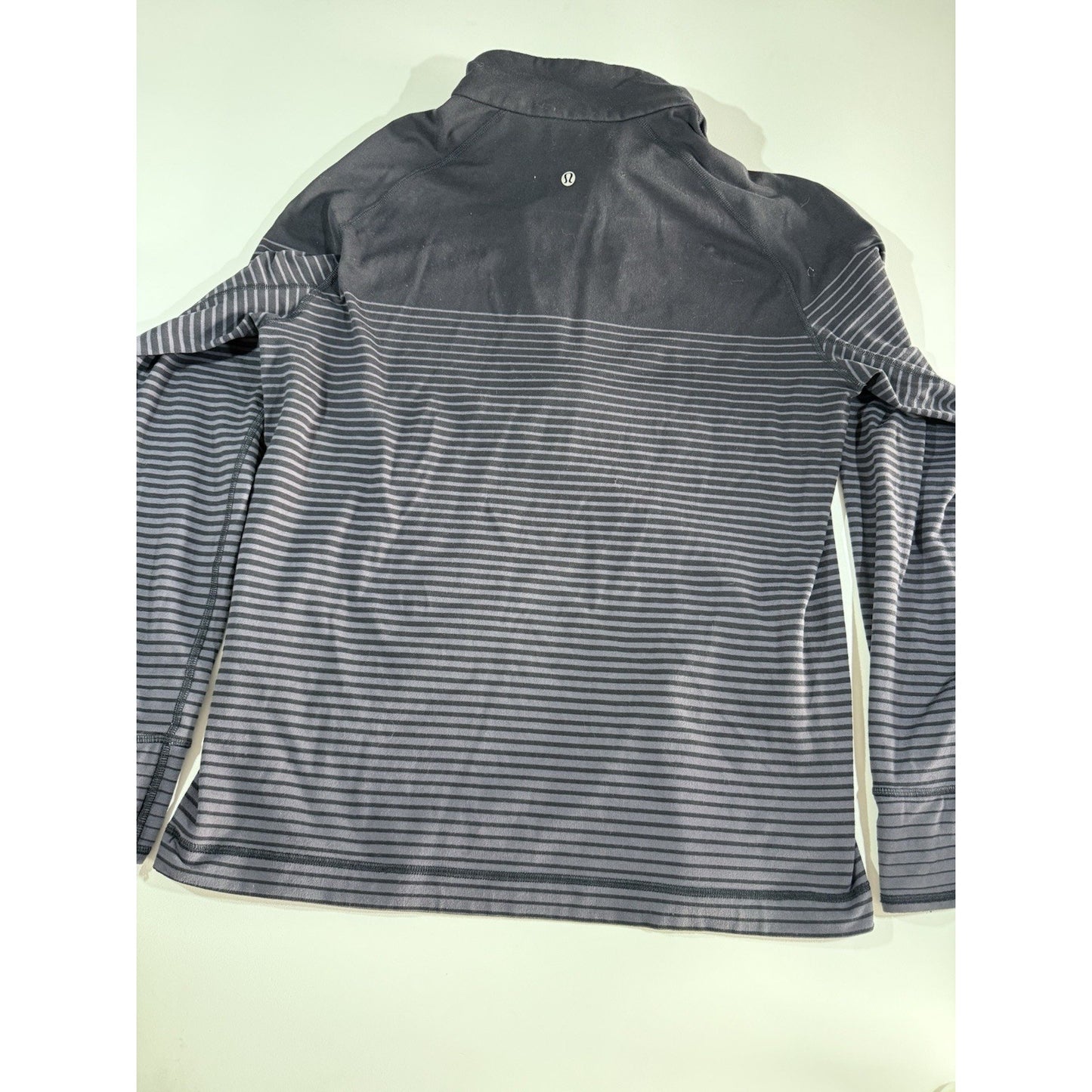 Lululemon Sweat Session 1/2 Zip Mens Large Black Gray Ombré Stripes Performance
