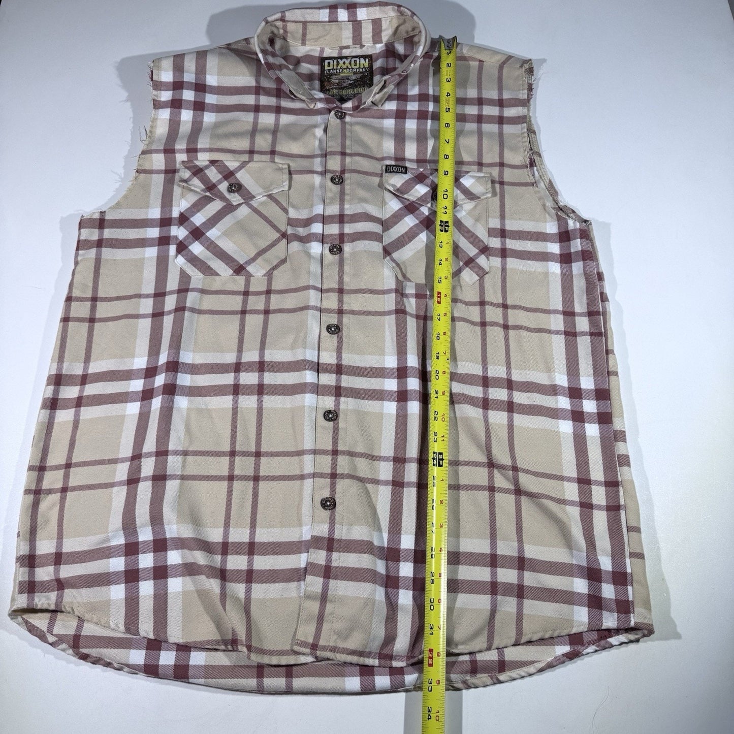 Dixxon The Burleigh Flannel Sleeveless Cut Off Shirt Men’s 2XT Beige Plaid Dtech