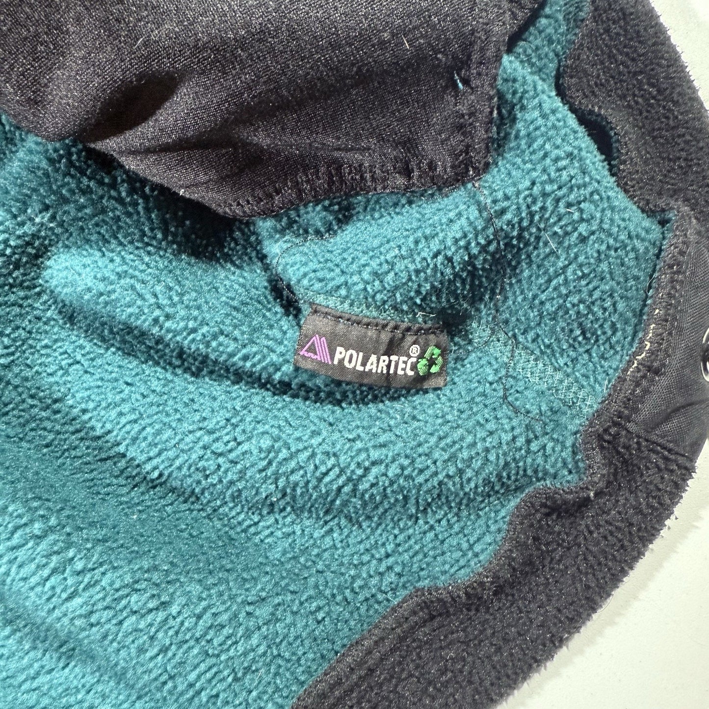 Vintage REI Polartec 200 Fleece Jacket Large Teal Gray 90s Full Zip Nylon Yoke