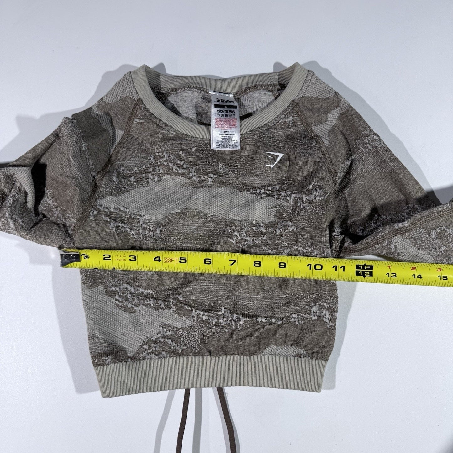 Gymshark Adapt Camo Seamless Lace Back Long Sleeve Crop Top Womens Small Taupe