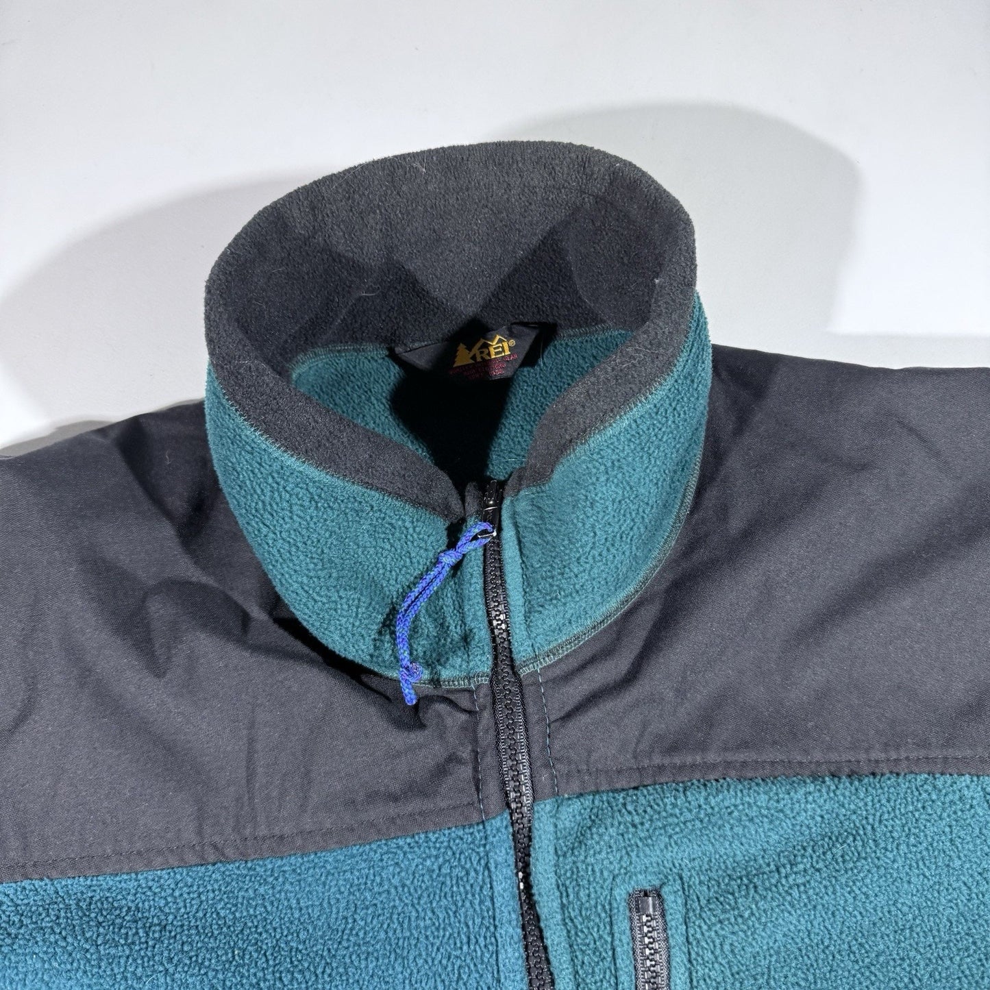 Vintage REI Polartec 200 Fleece Jacket Large Teal Gray 90s Full Zip Nylon Yoke