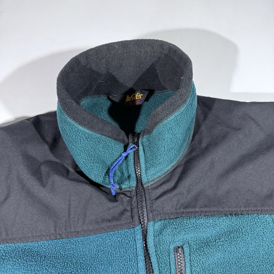 Vintage REI Polartec 200 Fleece Jacket Large Teal Gray 90s Full Zip Nylon Yoke